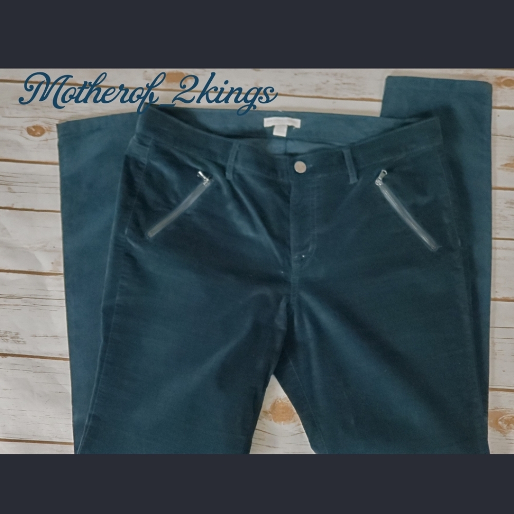 NWOT 🌿NEW YORK & CO🌿 DARK TEAL VELOUR SKINNY PANT - Picture 2 of 4